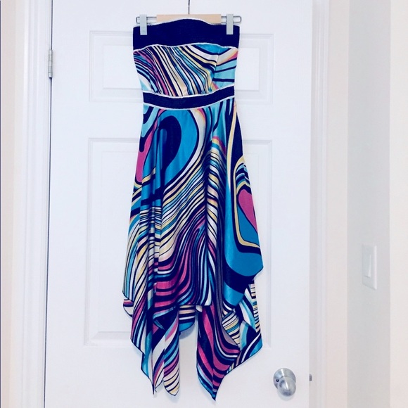 Strapless summer dress, colourful, rayon&cotton - Picture 2 of 8